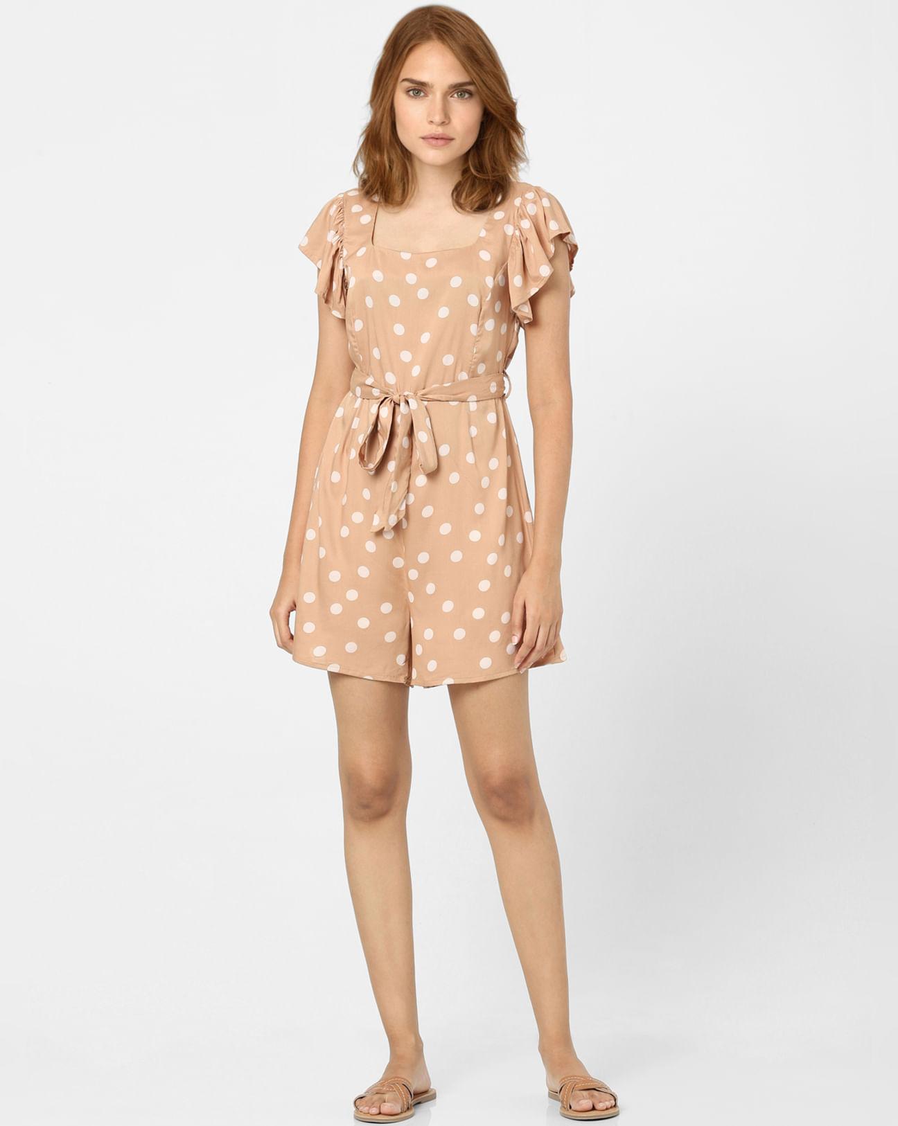 beige polka dot playsuit