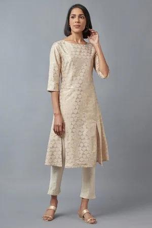 beige printed a-line kurta