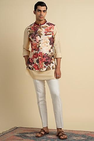 beige printed bundi jacket