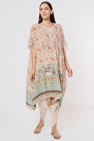 beige printed cape set