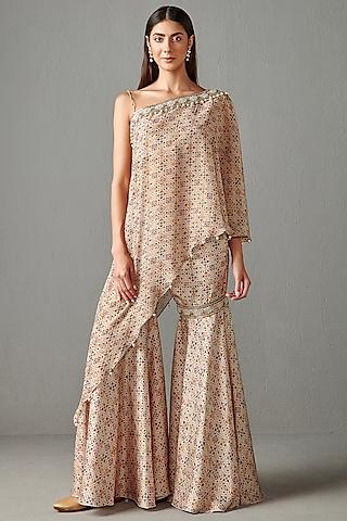 beige printed cape set