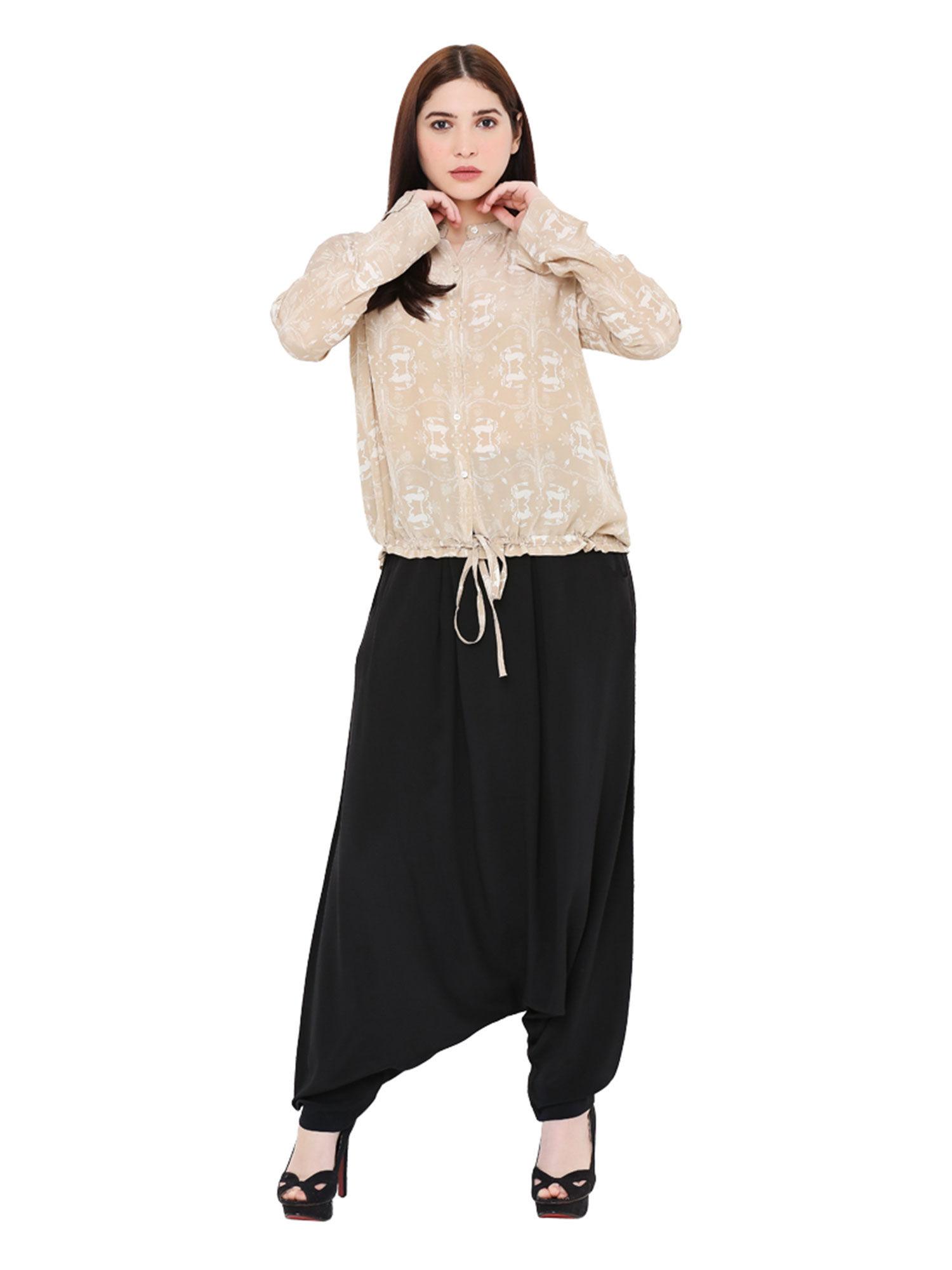 beige printed crepe top for women