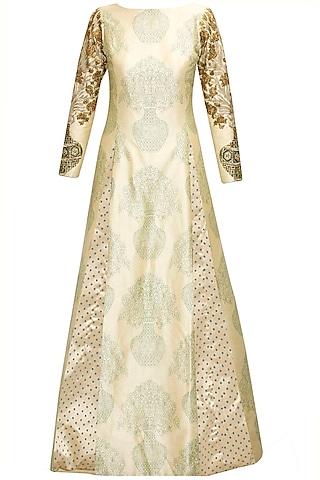 beige printed floral embroidered kurta
