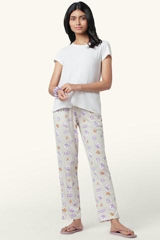 beige printed full length mid rise sleepwear women comfort fit pyjamas