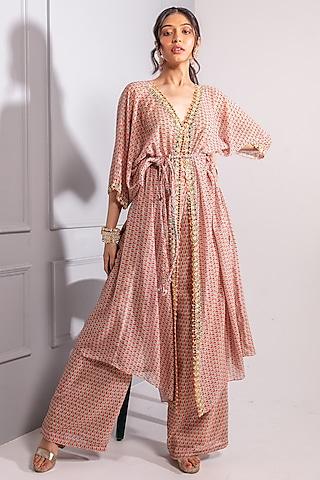 beige printed kaftan set