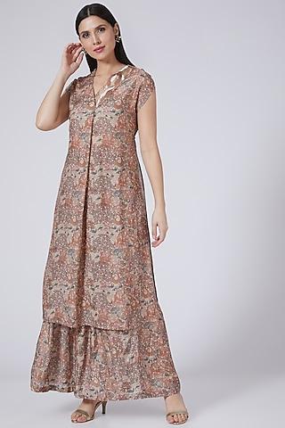 beige printed kurta set