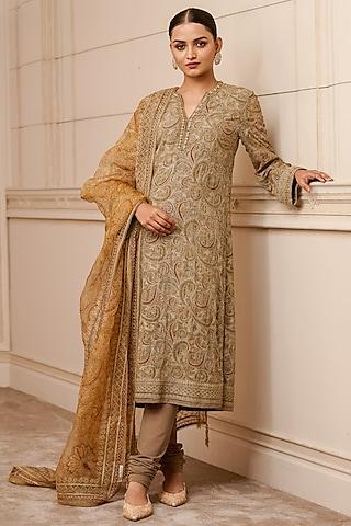 beige printed kurta set