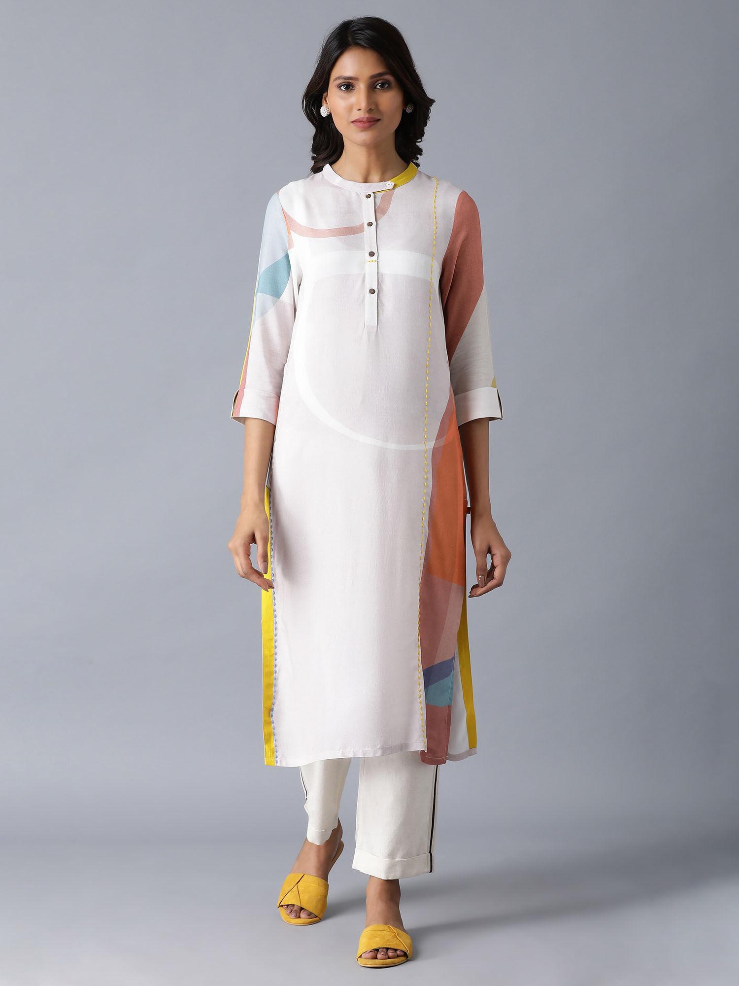 beige printed kurta