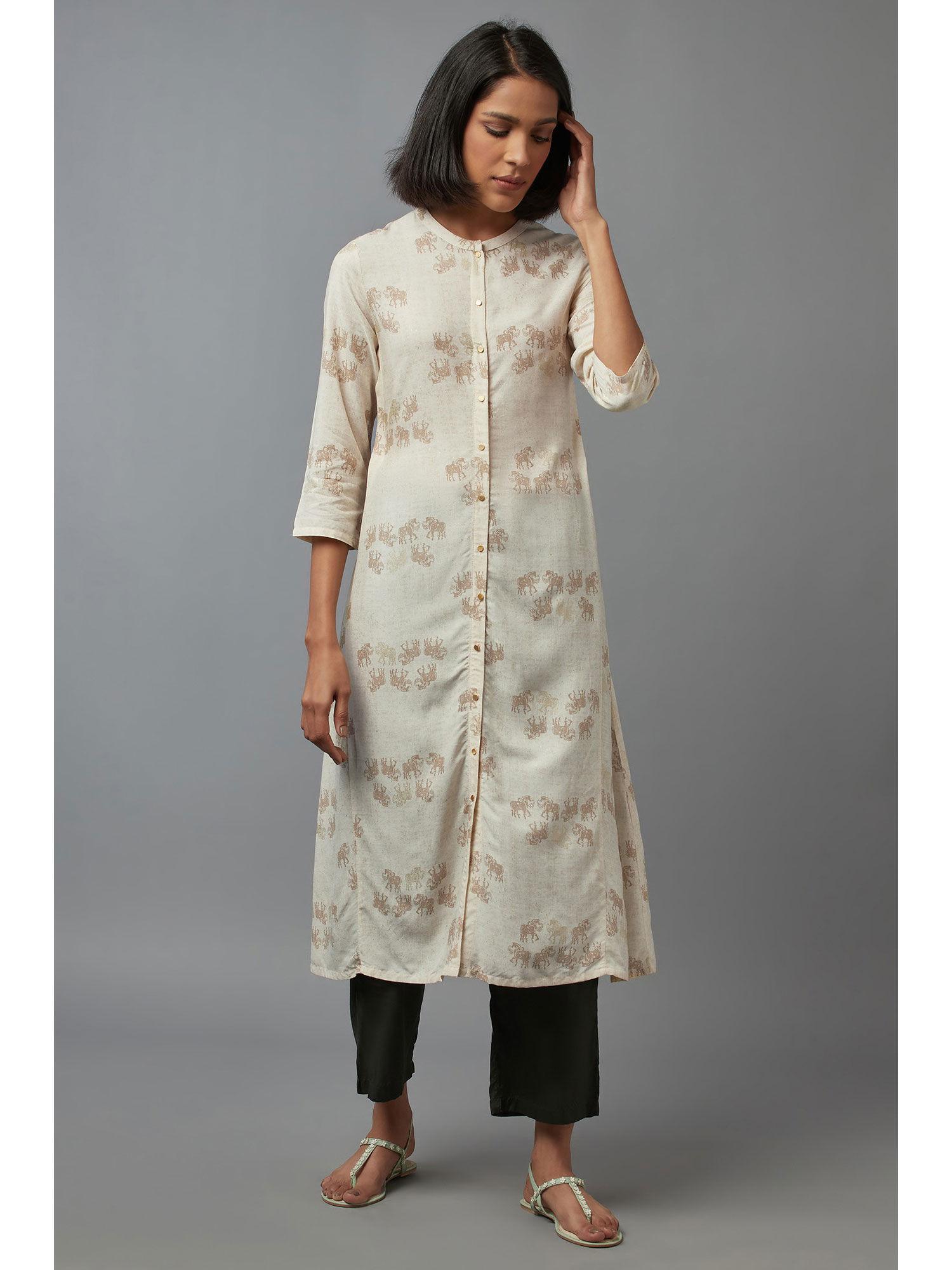 beige printed kurta