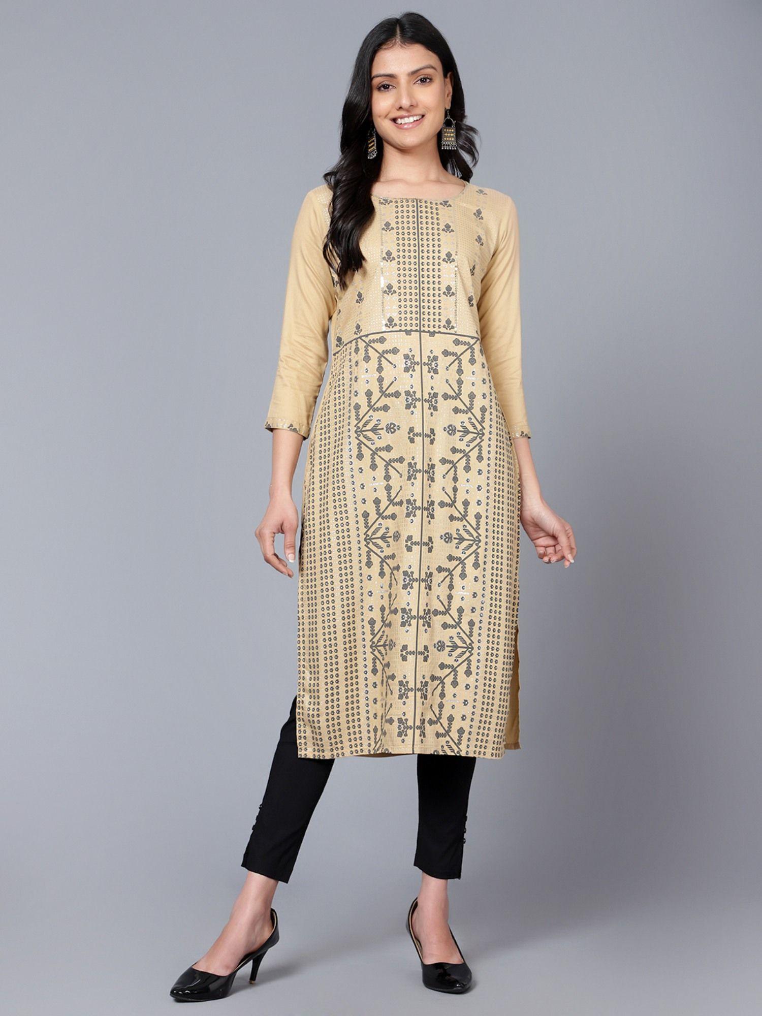 beige printed kurta