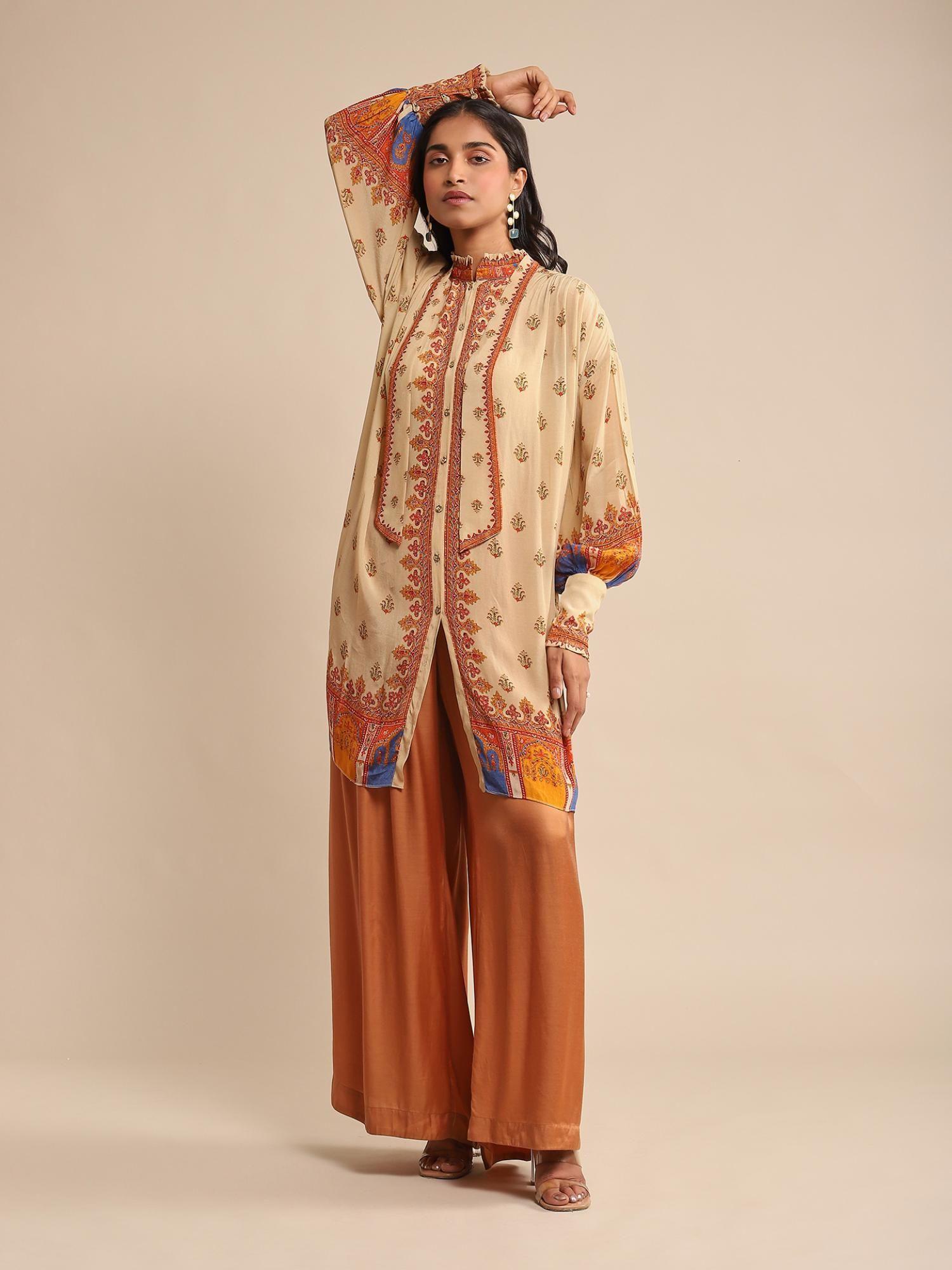 beige printed kurta