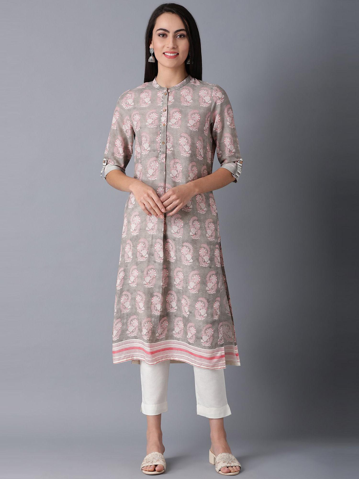 beige printed kurta