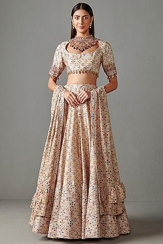 beige printed lehenga set