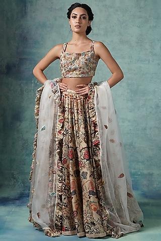 beige printed lehenga set