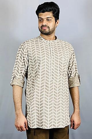 beige printed short kurta