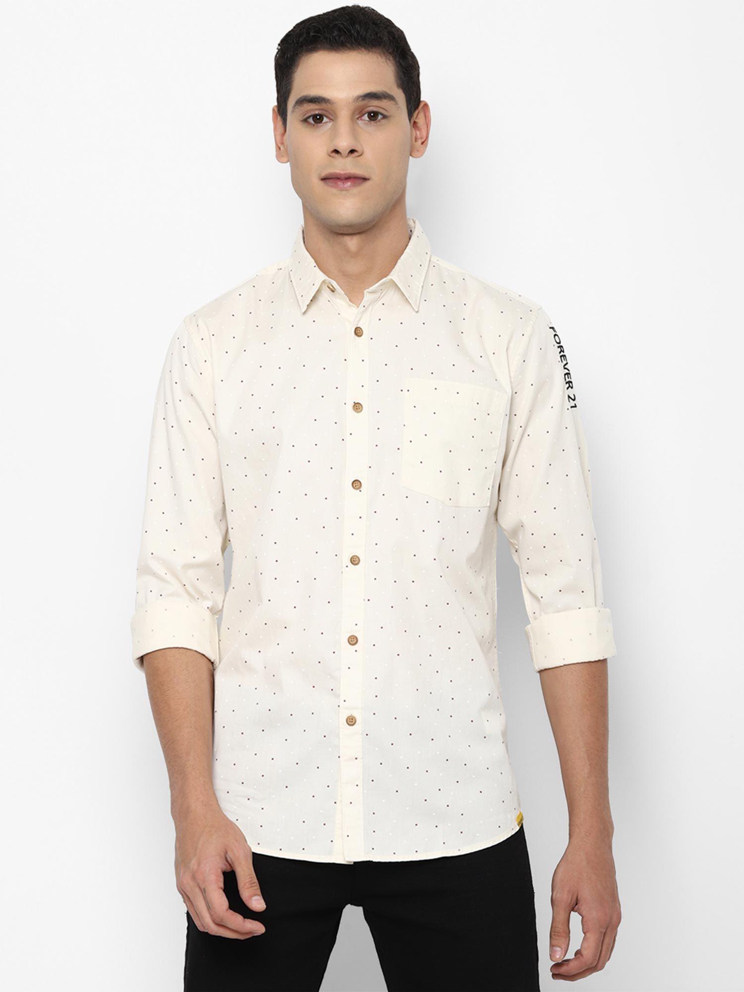 beige printed slim-fit shirt