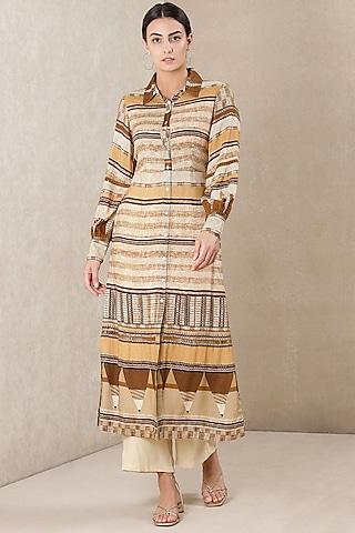 beige printed straight kurta set