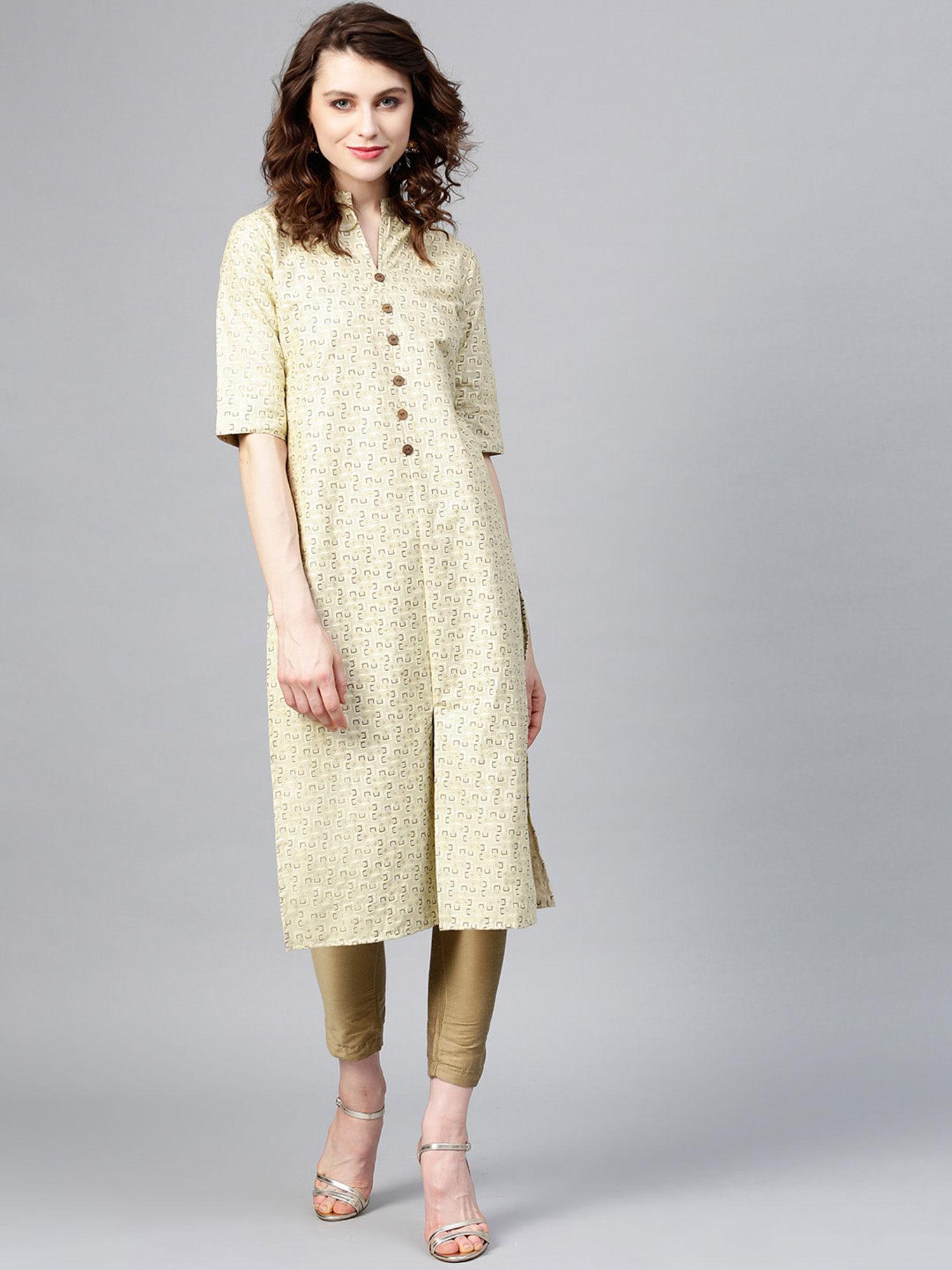 beige printed straight kurta