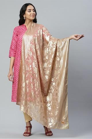 beige printeded polyester dupatta