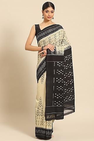 beige pure cotton ikat handloom saree