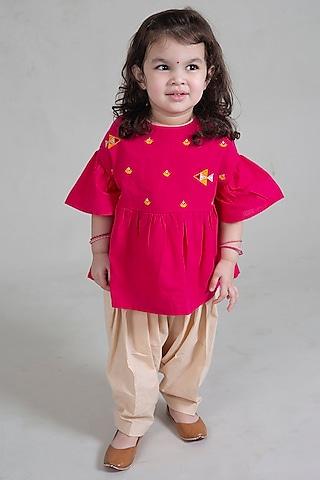 beige pure cotton pant set for girls