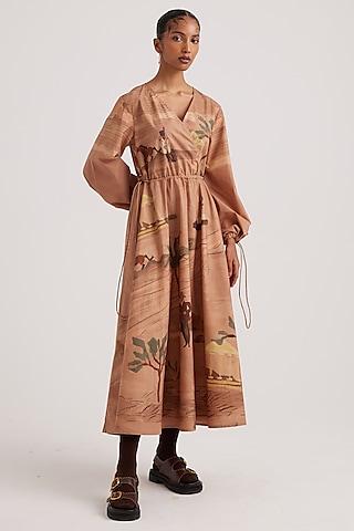 beige pure cotton printed maxi dress