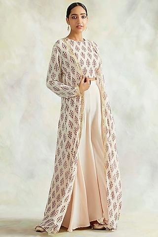 beige pure georgette printed cape set