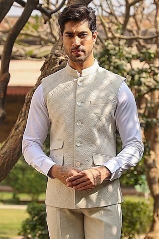 beige pure linen bundi jacket