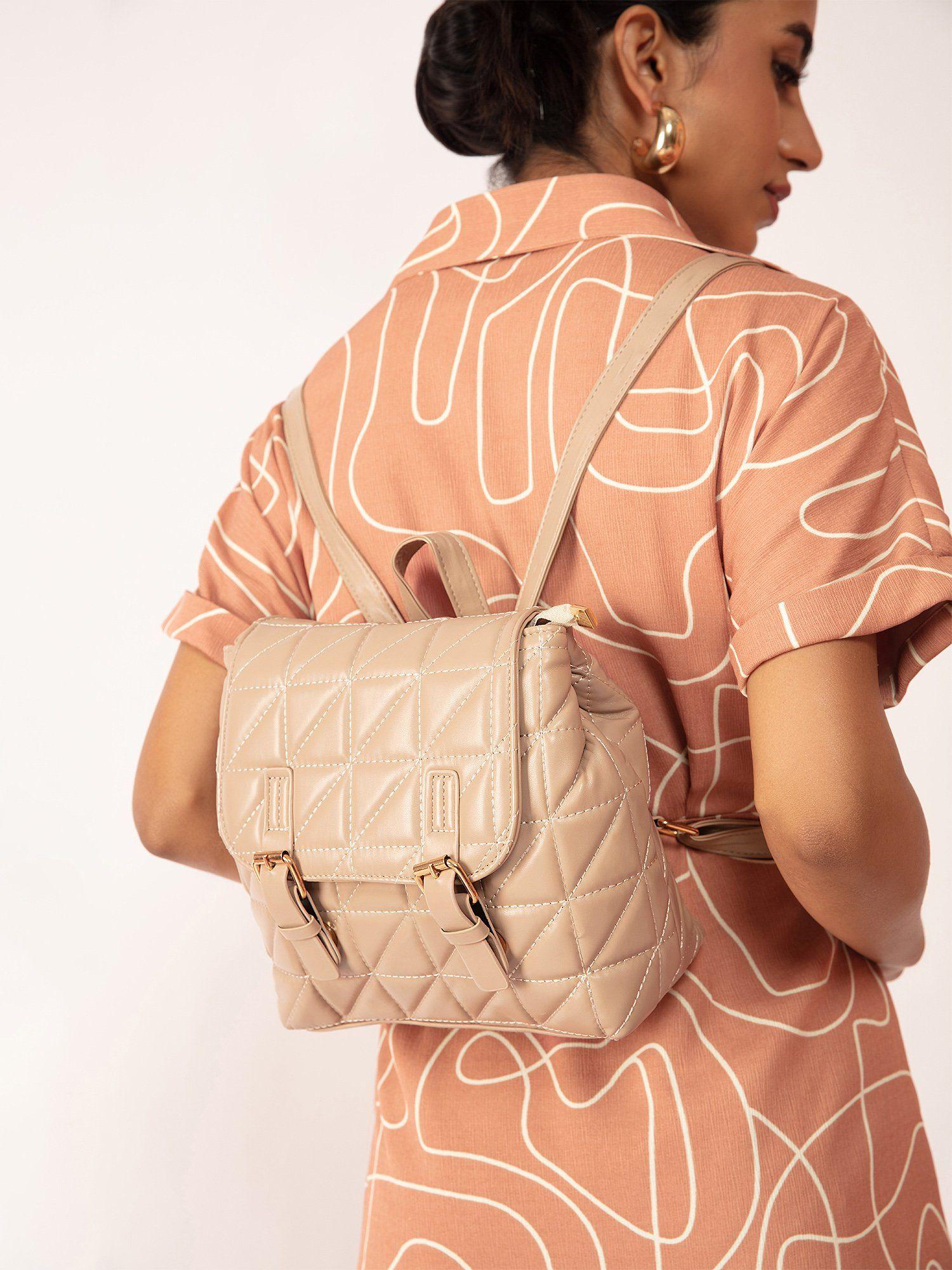 beige quilted casual backpack