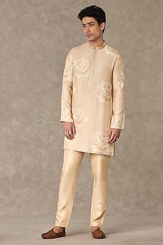 beige raw silk digital printed kurta set