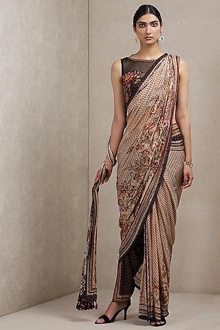 beige rayon crepe saree set