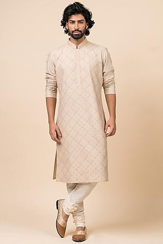 beige rayon polyester embroidered kurta set