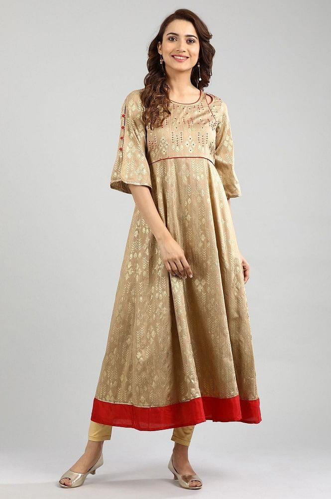 beige round neck a-line kurta