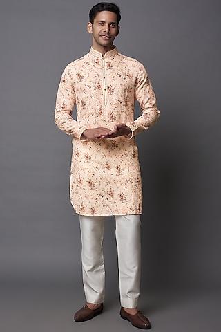 beige ruby silk floral printed kurta set