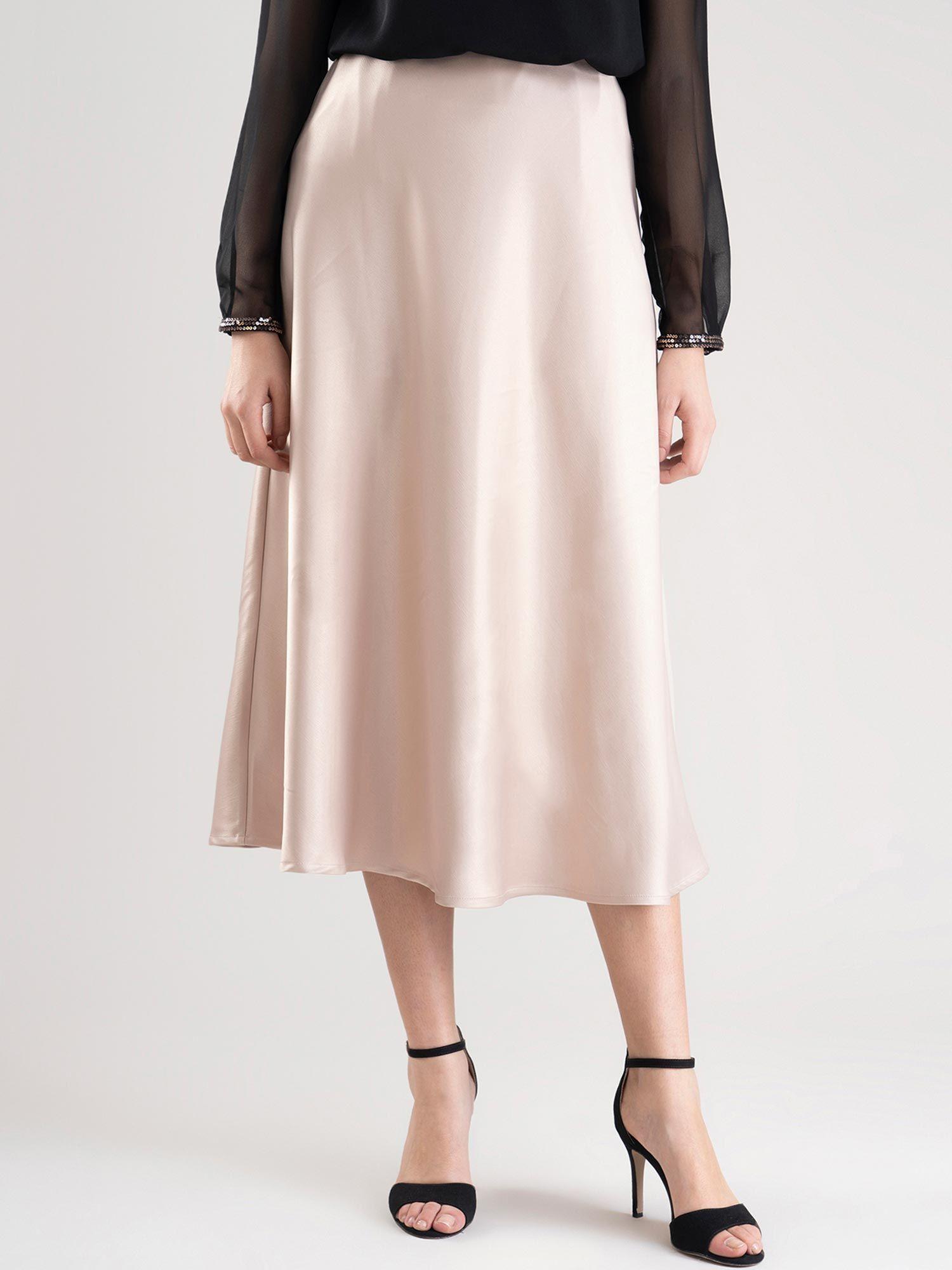 beige satin a line skirt