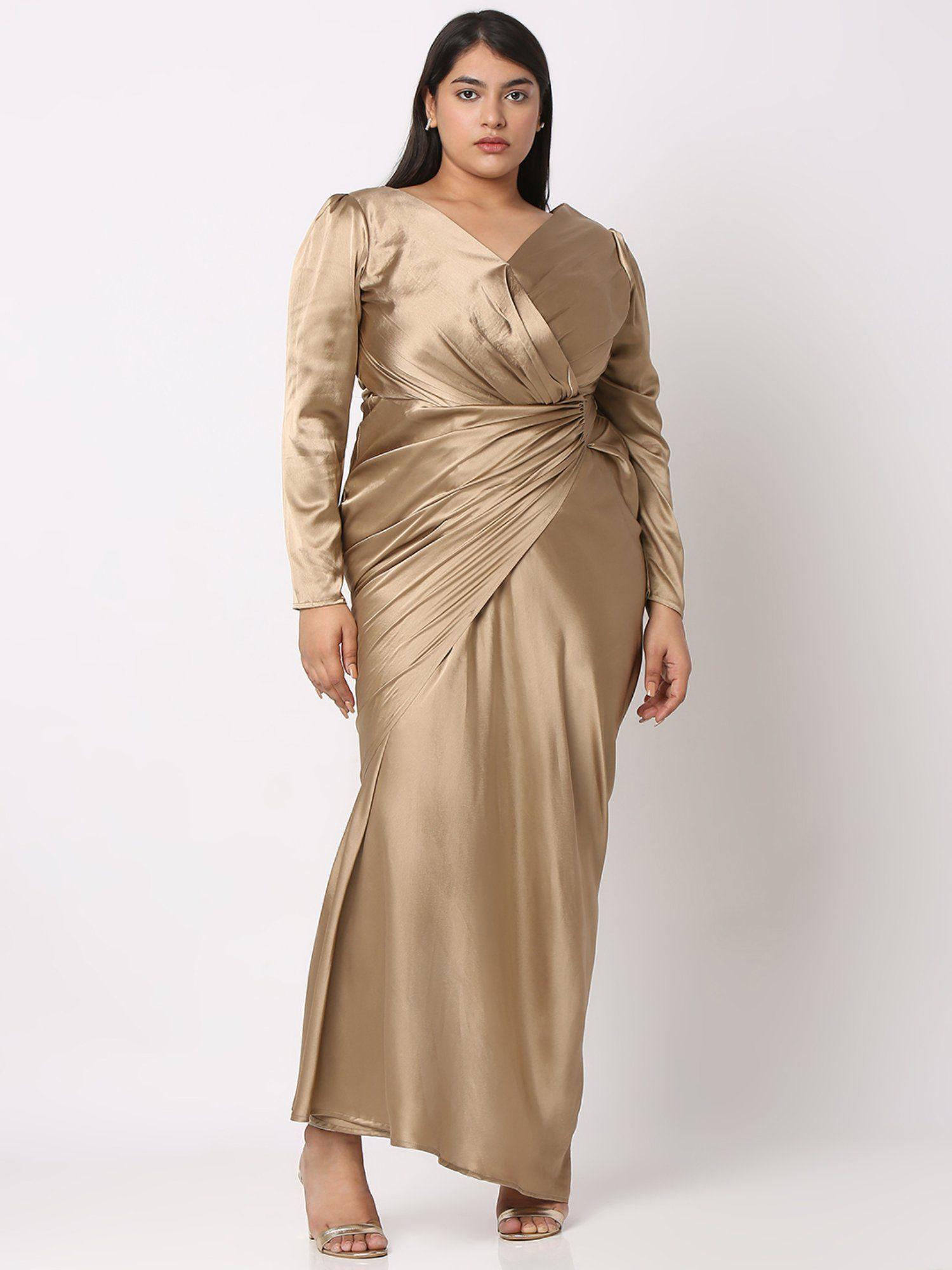 beige satin v neck maxi dress