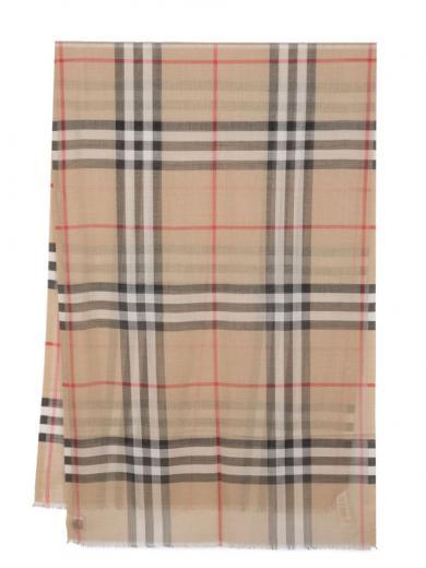 beige scarf with check pattern