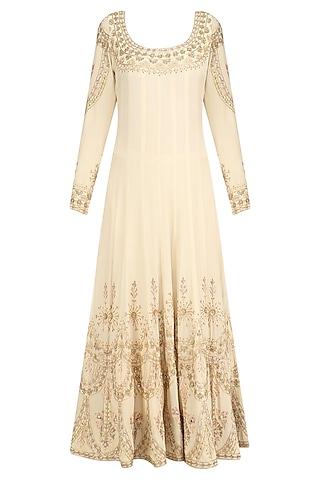 beige sequin embroidered anarkali and churidaar set