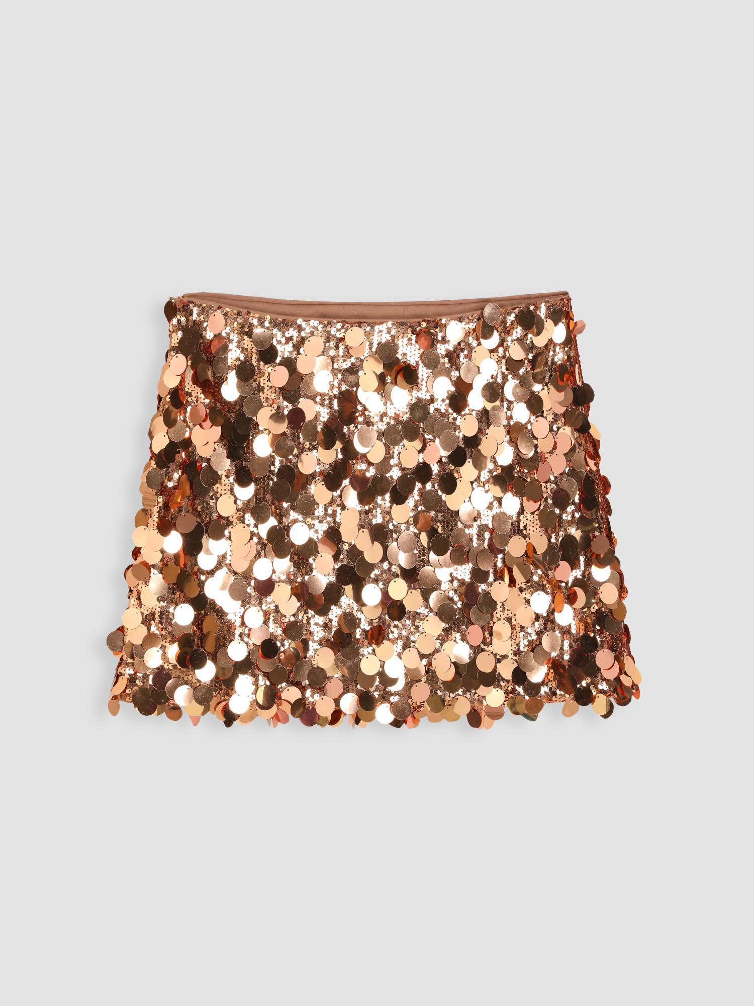 beige sequin mid waist mini skirt