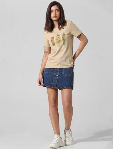 beige sequin printed t-shirt