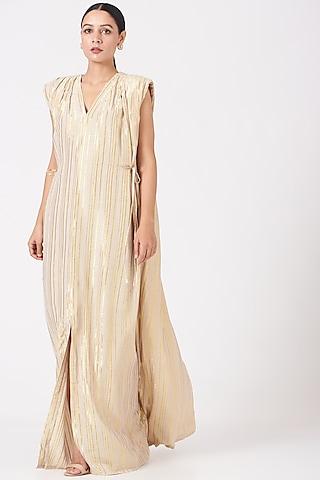 beige sequins embroidered maxi dress