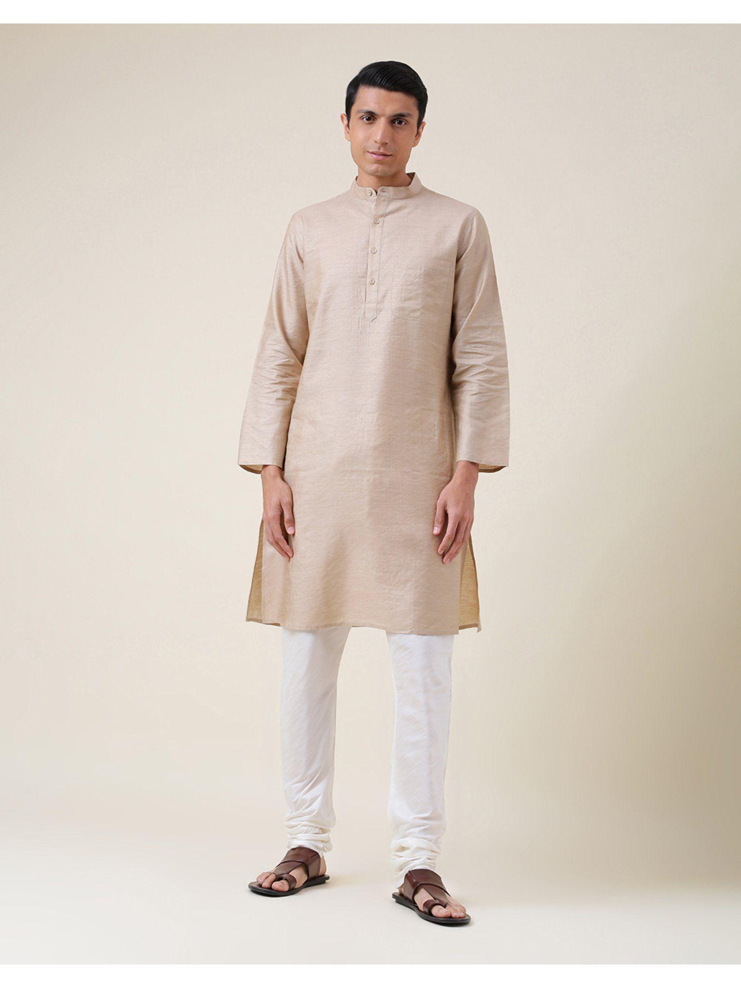 beige silk blend long kurta comfort fit