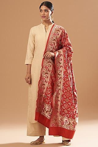 beige silk chanderi kurta set