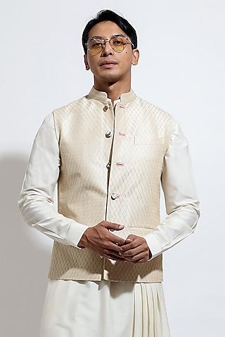 beige silk embroidered bundi jacket