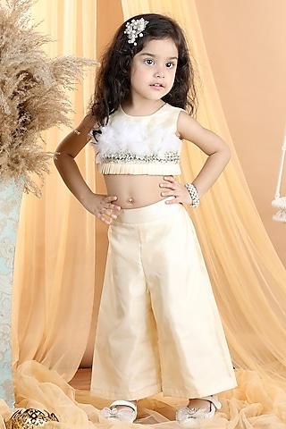 beige silk embroidered co-ord set for girls