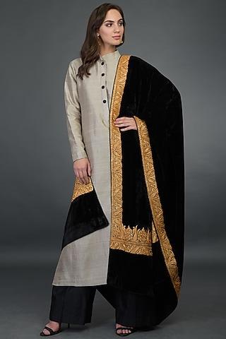 beige silk embroidered kurta set