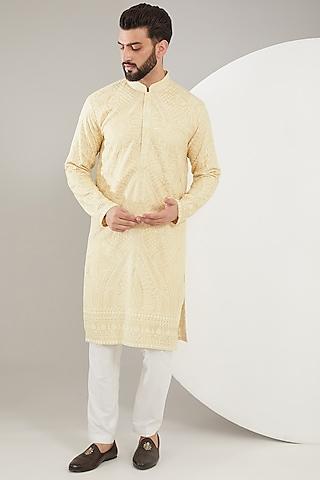 beige silk kashmiri embroidered kurta set