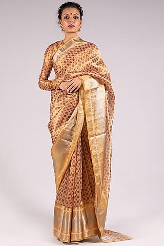 beige silk tissue printed saree set