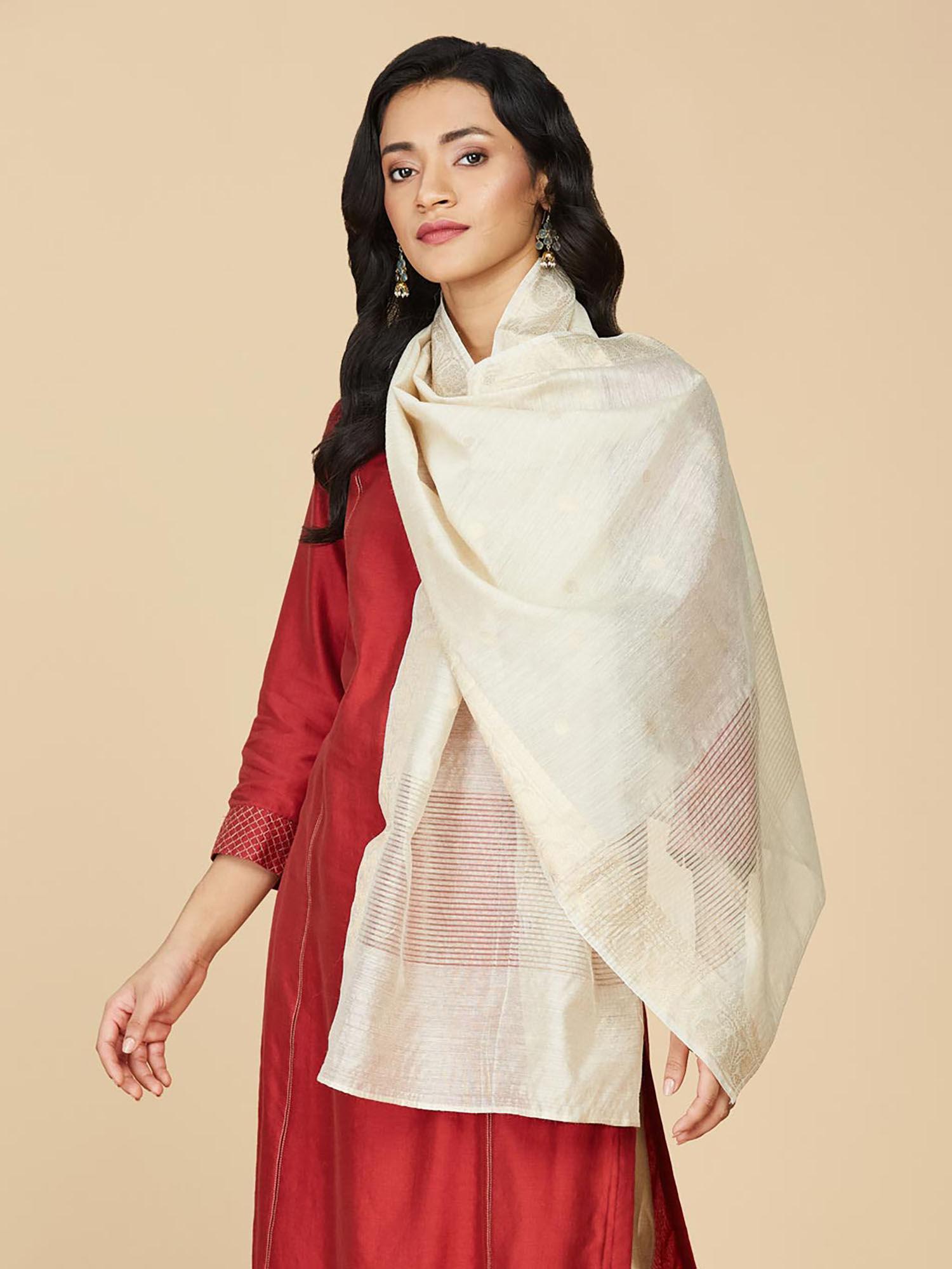 beige silk woven stole