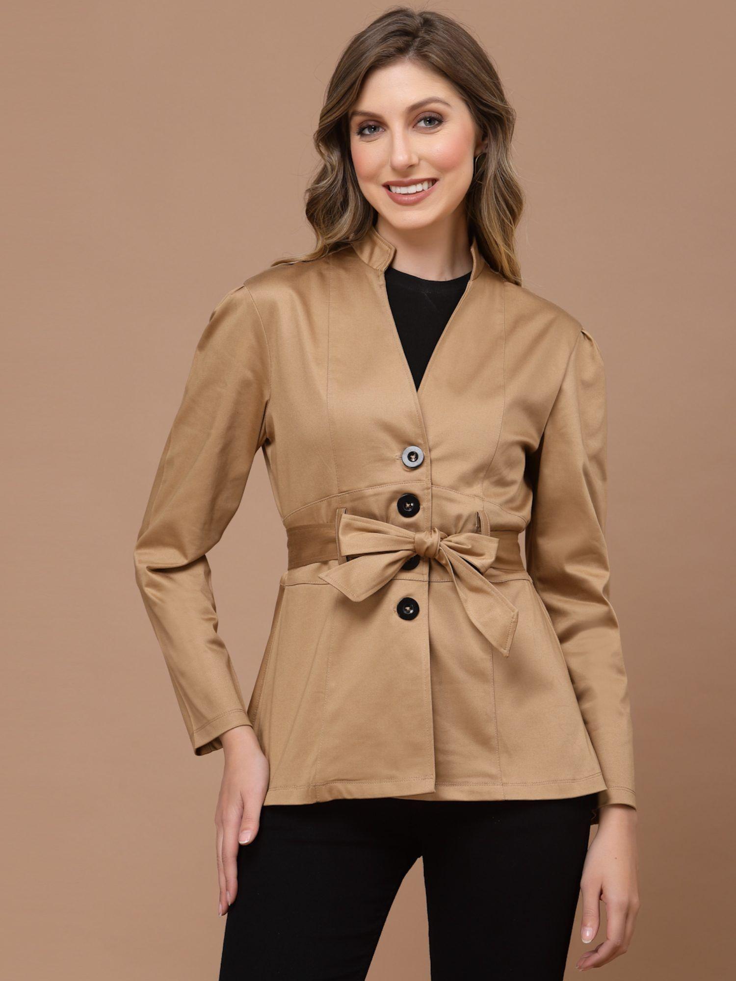 beige single breasted blazer with belt (set of 2)